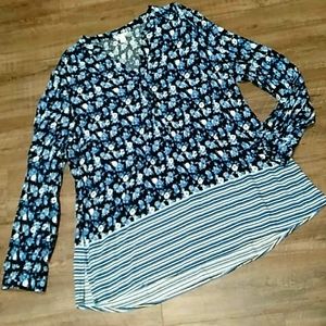 Cato floral striped popover LS blouse top